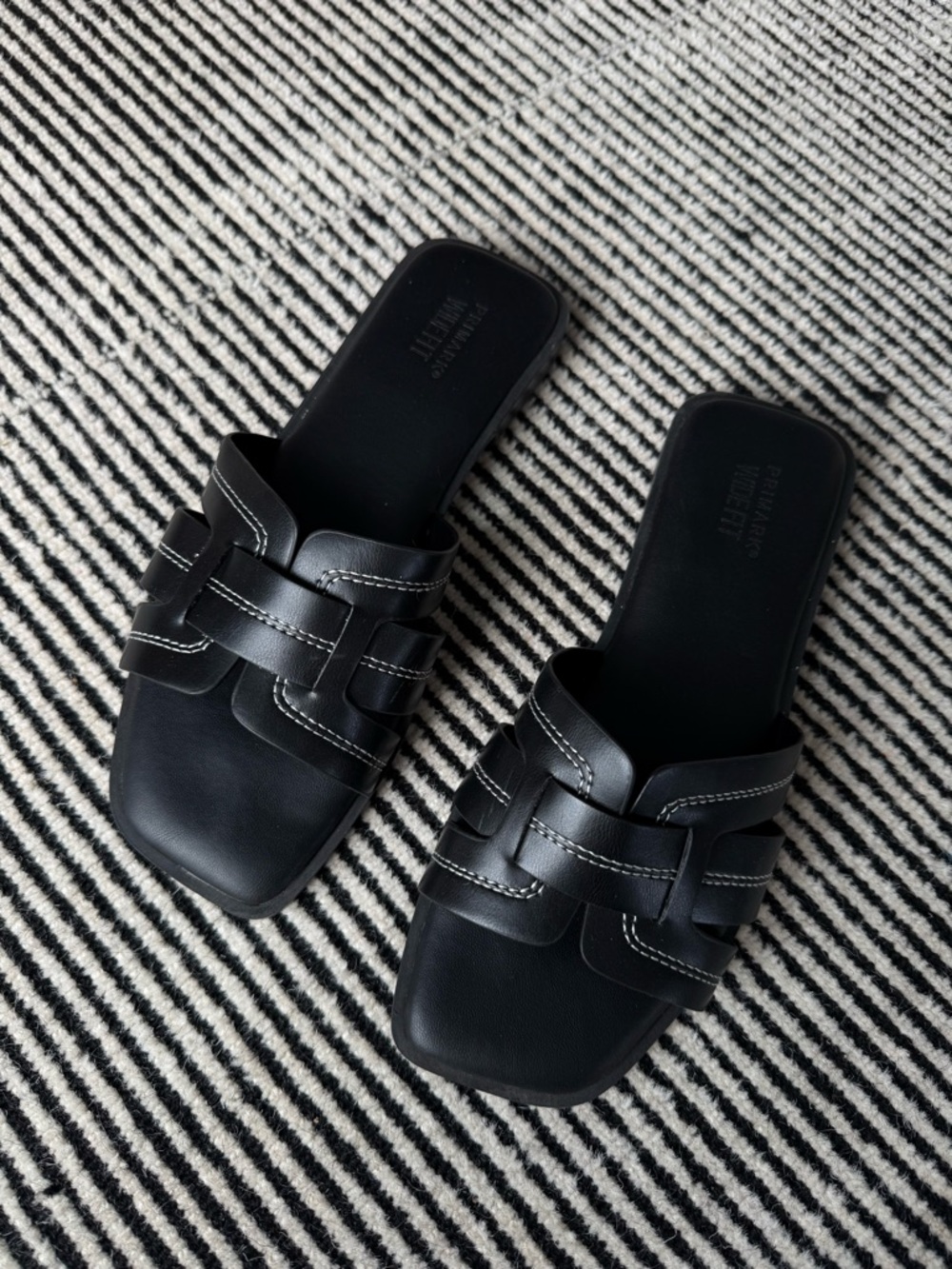 Black Faux Leather Weave Slide Sandals